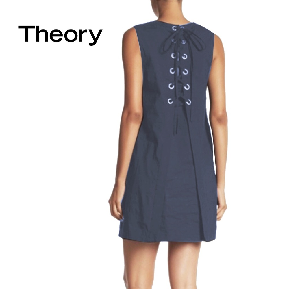 Theory Keshelle Dress Linen Rayon Blend Lace Up Corset Back Metal Grommets - Picture 13 of 16